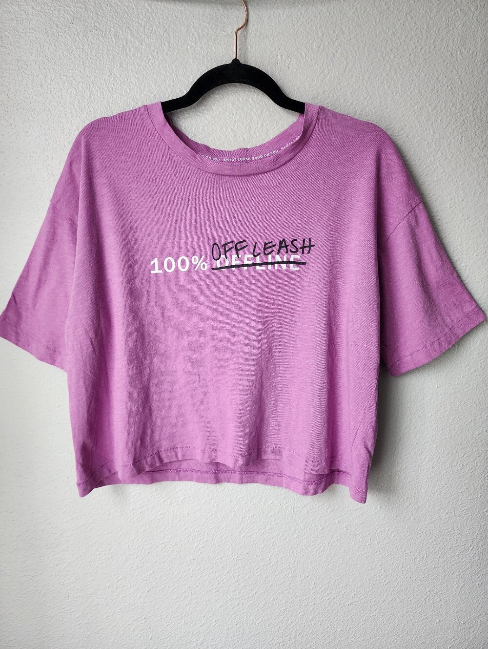 Aerie Offline '100% Off Leash' Cropped Graphic Tee Size Small In Purple NWT